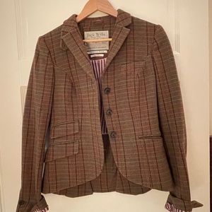 Jack Wills plaid wool blazer riding jacket asymmetrical hem lined UK size 12